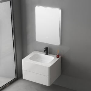 Modern Wall Hung Sintered Stone Vanity Sink Rectangular Rock Plate Bathroom Washbasin LED Mirror Water Resistant
