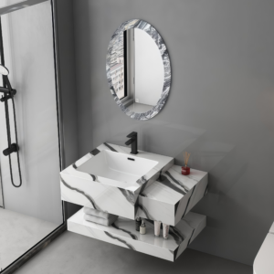 Popular Item Double Layer Floating Sintered Stone Vanity Sink Rock Plate Bathroom Washbasin LED Mirror Water Resistant Bathroom Furniture