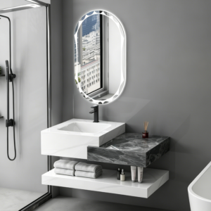 Hotel Grade Wall Mounted Sintered Stone Vanity Sink Rock Slab Bathroom Washbasin with LED Mirror Durable Bathroom Furniture