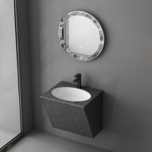 Simple Design Wall Mounted Sintered Stone Vanity Sink Rock Slab Bathroom Washbasin with LED Mirror Durable Bathroom Furniture