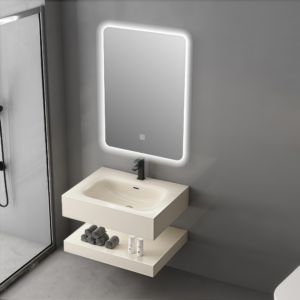 Small Size Wall Hanging Sintered Stone Vanity Sink Rock Slab Bathroom Washbasin with LED Mirror Durable Bathroom Furniture