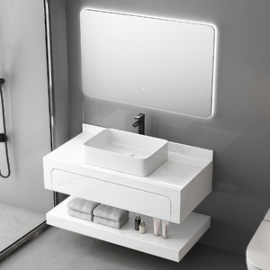New Arrival Waterproof Wall Mounted Smart Led Backlight Mirror Marble Basin Vanity Sink Storage Cabinet Bathroom Furniture Set