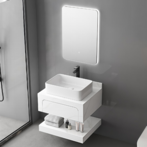 Modern Art Design Floating Rock Slab Double Layer Bathroom Vanity Samll Size Washbasin Durable Bathroom Furniture Unit