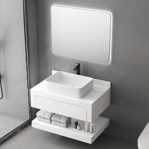Italy Style Waterproof Wall Mounted Smart Led Backlight Mirror Marble Basin Vanity Sink Storage Cabinet Bathroom Furniture Set