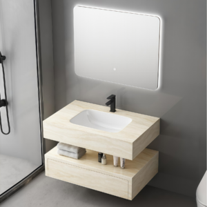 Factory Wholesaler Double Layer Cabinet Wall Mounting Rock Slab Bathroom Vanity High Quality Bathroom Furniture Unit for Hotel Villa