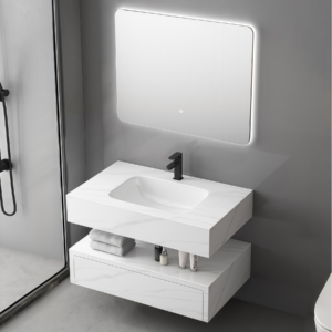 Factory Price Double Plate Sintered Stone Cabinet Wall Mounted Rock Slab Bathroom Vanity High Quality Bathroom Furniture Accessory