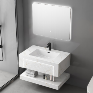 Premium Quality Double Level Sintered Stone Cabinet Wall Mounted Rock Slab Bathroom Vanity High End Bathroom Furniture Accessory