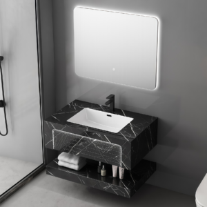 Premium Service Double Level Sintered Stone Cabinet Wall Mounted Rock Slab Bathroom Vanity High Quality Bathroom Furniture Accessory