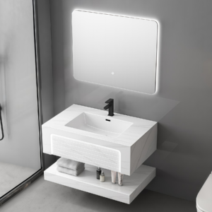 Hotel Grade Double Level Sintered Stone Cabinet Wall Mounted Rock Slab Bathroom Vanity High Quality Bathroom Furniture Accessory