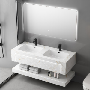 Wholesaler Rock Slab Bathroom Vanities Double Level Sintered Stone Cabinet Wall Mounted Bathroom Vanity High Quality Bathroom Accessories