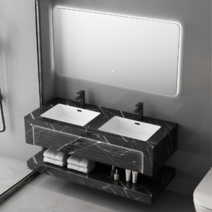 Premium Service Double Level Sintered Stone Cabinet Wall Mounted Rock Slab Bathroom Vanity High Quality Sanitary Ware Wholesaler
