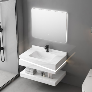 Premium Design Double Level Sintered Stone Cabinet Wall Mounted Rock Slab Bathroom Vanity High End Bathroom Furniture Unit