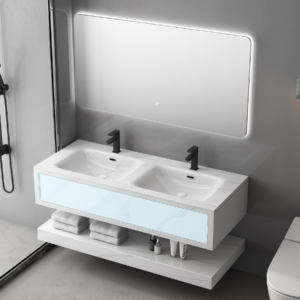 Modern Design Makeup Vanity Bathroom Cabinet Set Wall-Hung with Rectangular Rock Plate for Home Hotel Factory Direct Wholesale