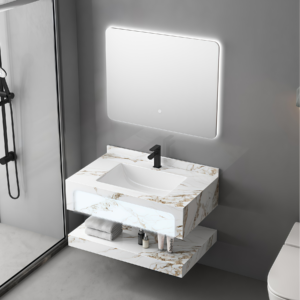 Modern Dual Sinks Vanity Double Layer Rock Slab Bathroom Cabinet Set Wall-Hung with Rock Plate for Home Hotel Factory Direct Wholesale