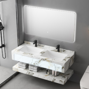 Modern Design Makeup Vanity Bathroom Cabinet Set Wall-Hung with Rectangular Rock Plate for Home Hotel Factory Direct Wholesale