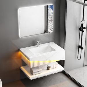 Supplier Ceramic Wall Hung Vessel Solid Surface Bathroom Sink Double Basin Two Layers Suspend Artificial Stone Bathroom Vanity for Hotel Home