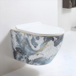 Modern Art Design Electroplated Ceramic Sanitary Wares Set Round Wall Hung Toilet Commode Household Hotel Bathroom Toilets Bowl Wc