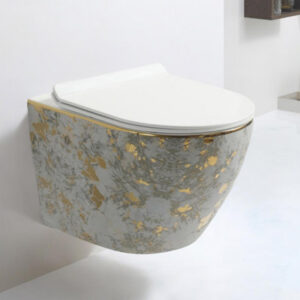 Luxury Design Gold plated Ceramic Sanitary Wares Set Grey Round Wall Hung Toilet Golden Edge Commode Household Hotel Bathroom Toilets Bowl Wc