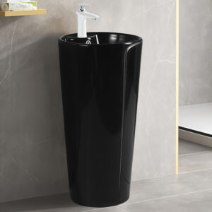 Customized Color One Piece Floor Mounted Round Washbasin Black Glazed Bathroom Pedestal Sink Freestanding Basin Bowl for Hotel Home