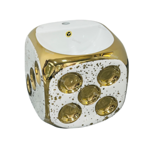Innovational Design Dice-Like Gold Plated One Piece Wall-Mounted Square Basin Bowl Hand Wash Basin Lavatory Vessel Sink for Home Hotel Use