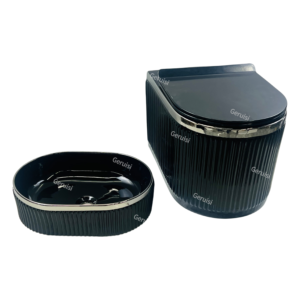 Black Glazed Silver Edge Sanitary Ware Set One Piece Wall-Mounted Toilet Bowl Above Counter Basin Home Use Bathroom Lavatory Wc Toilet Unit