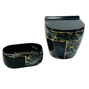 Black Gold Series Sanitary Ware Set One Piece Wall Hung Toilet Bowl Countertop Art Basin Home Use Bathroom Lavatory Wc Toilet Unit