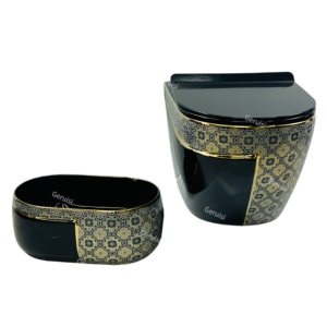 Black Gold Series Sanitary Wares Wall Hanging Toilet Bowl Countertop Art Basin Home Use Bathroom Lavatory Wc Toilet Unit