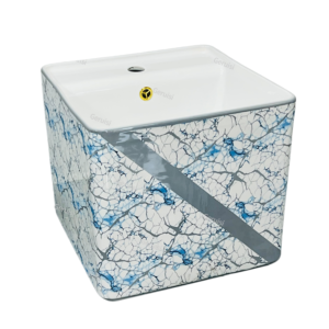 Luxury Blue Marble Type Ceramic One Piece Wall-Mounted Square Toilet Set P-Trap Home Use Includes Toilet Bowl Hand Wash Basin Sink