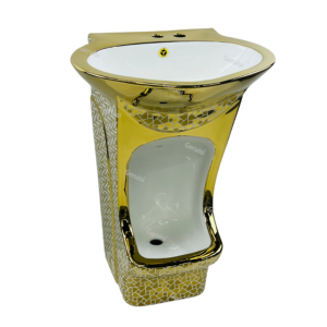 Sanitary Wares Gold Electroplated Floor Standing Bathroom Sink Bowl One-Piece Washstand Ceramic Factory Direct Pedestal Wash Basin