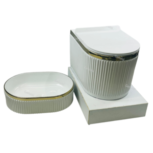 Gold Edge Sanitary Ware Set One Piece Wall-Mounted Toilet Bowl Above Counter Basin Home Use Bathroom Lavatory Wc Toilet Unit