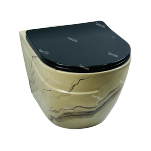 Hotel Grade Wall-Mounting Round Toilet Bowl Marble Type Toilets with Black Cover Bathroom Lavatory Water Closet Wc for Home Use