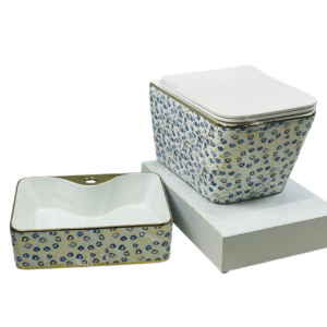 Colorful Gold Plated Sanitary Ware Set One Piece Wall-Mounted Toilet Bowl Above Counter Basin Home Use Bathroom Lavatory Wc Toilet Unit