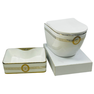 Modern Design Art Pattern Wall Hung Toilet Bowl Countertop Art Basin Sanitary Wares Bathroom Lavatory Wc Toilet Set