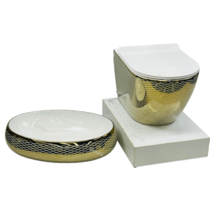 Luxurious Handmade Golden Line Ceramic Sanitary Wares Wall Hung Toilet Bowl Countertop Art Basin Bathroom Lavatory Furniture Set