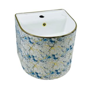 Stylish Design Arch Shaped Gold Plated One Piece Wall-Mounted Basin Bowl Hand Wash Basin Lavatory Vessel Sink for Home Hotel Use