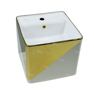 High End Ceramic One Piece Wall-Mounted Square Toilet Set P-Trap Home Use Includes Toilet Bowl Hand Wash Basin Lavatory Vessel Sink