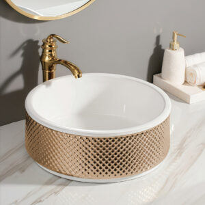 Modern Design Electroplated Diamond Pattern Surface Bathroom Sink Countertop Cabinet Art Handcraft Wash Basin Gloss Ceramic Sinks