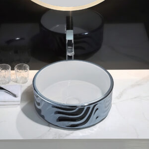 Modern Design Blue Electroplated Bathroom Sink Countertop Vanity Top Art Handcraft Wavy Curves Fluted Wash Basin Colored Ceramic Sinks