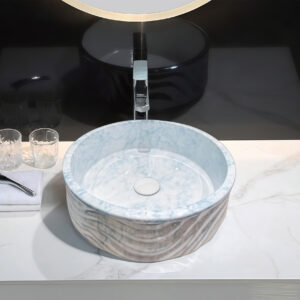 Modern Design Marble Print Bathroom Sink Bowl Countertop Art Handcraft Wave-like Surface Round Wash Basin Colored Ceramic Sinks