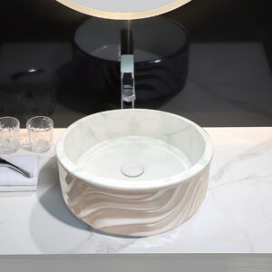 Stylish Design Marble Effect Bathroom Sink Bowl Countertop Art Handcraft Wave-like Surface Round Wash Basin Shinning Colored Ceramic Sinks