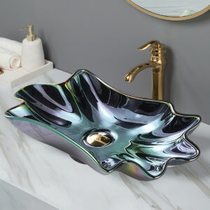 Novelty Seashell Shape Vanity Top Basin Bowl Sleek Colorful Glazed Art Vessel Sink Ceramic Washbasin for Hotel & Home Bathroom