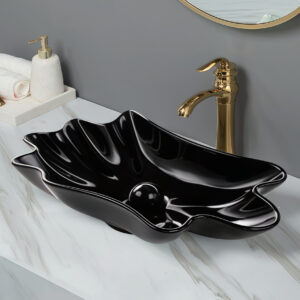 Avant-Garde Design Irregular Shaped Art Basin Glossy Black Bathroom Vessel Sink Ceramic Vanity Top Basin Bowl Washbasin for Hotel & Home Bathroom