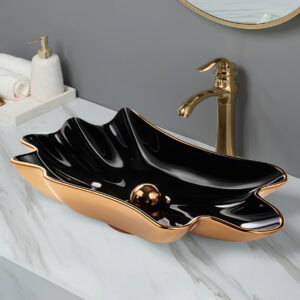 Good Quality Gold Electroplated Heteromorphic Vanity Top Basin Bowl Art Vessel Sink Ceramic Washbasin for Hotel & Home Bathroom