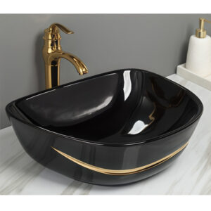 Stylish Metallic Finish Bathroom Sink Ceramic Above Counter Basin Sink Bowl for Hand Wash Handcraft Shaped Washbasin