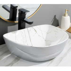 Unique Marble Type Art Basin High Quality Glazed Ceramic Sink Bathroom Above Counter Basin Sink Bowl Handcraft Shaped Washbasin
