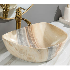 Artificial Marble Type Art Basin High Quality Glazed Ceramic Sink Bathroom Above Counter Basin Sink Bowl Handcraft Shaped Washbasin