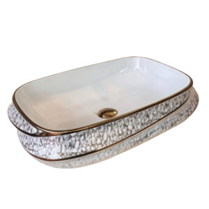 Handmade Marble Pattern Golden Edge Bathroom Accessories Cabinet Basin for Hand Wash Rectangular Washbasin Lavatory Sink Bowl