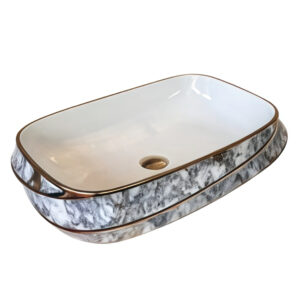 Luxury Handmade Marble Pattern Golden Edge Bathroom Accessories Cabinet Basin for Hand Wash Washbasin Lavatory Sink Bowl Washstand