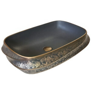 Antique Golden Edge Grey Glazed Inner Ceramic Bathroom Countertop Basin Hand Wash Irregular Shaped Washbasin Lavatory Sink Bowl