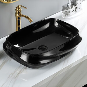 Customized Color Glossy Black Glazed Ceramic Bathroom Top Mounted Basin Sink Bowl for Hand Wash Art Shaped Washbasin Sinks Factory Direct